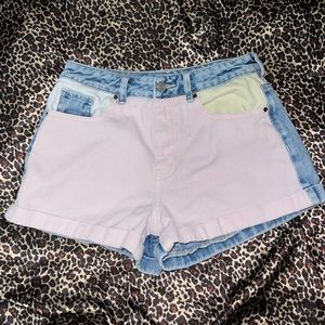 Retro Pacsun Colorblock Denim High Waisted Shorts